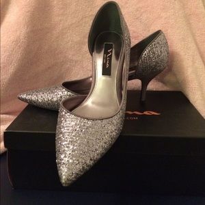 Silver glittery evening shoes size 7.5